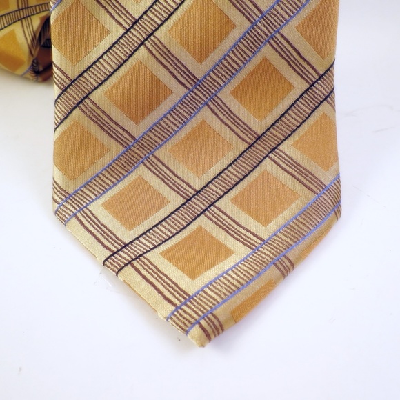 ADOLFO Mens 100% Silk Neck Tie Yellow Gold Blue - Picture 5 of 7